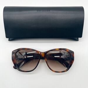 SAINT LAURENT Sunglasses Unisex, Havana Geometric Tortoise Shell, Case Included